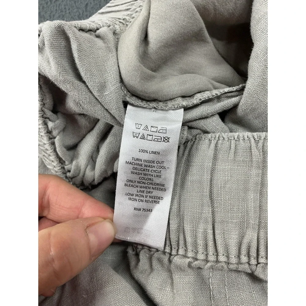 C&C California Pants Womens L Gray Linen Cargo Relaxed Elastic Waist Casual
